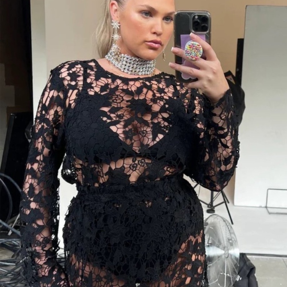 Black Lace Floral Top